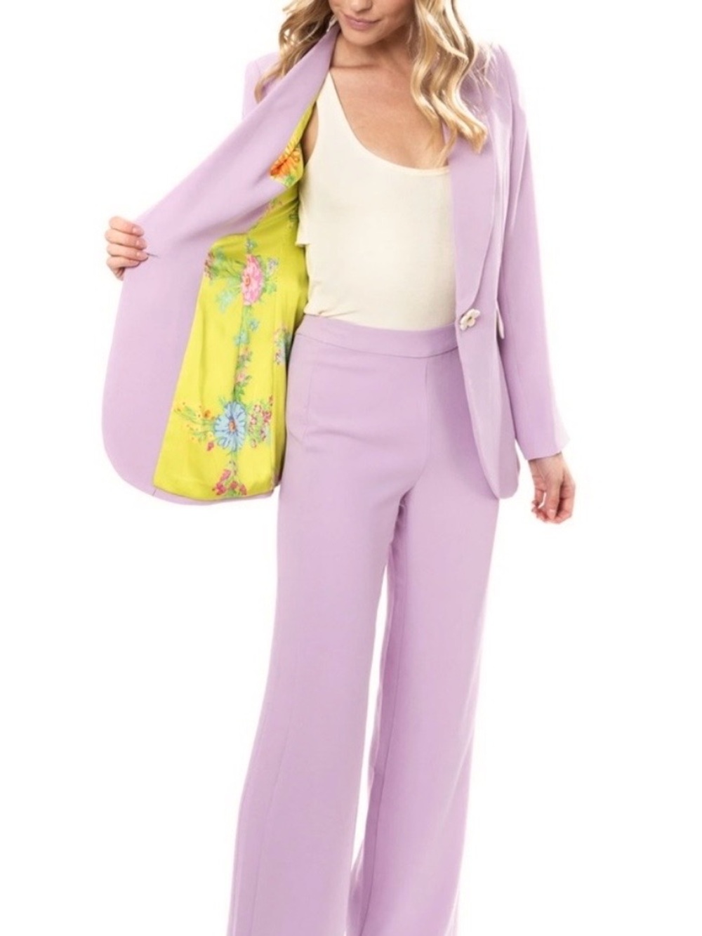 Julie Brown Charlene Lilac Floral Lined Flower Suit Blazer-Large Pants-Sz 10